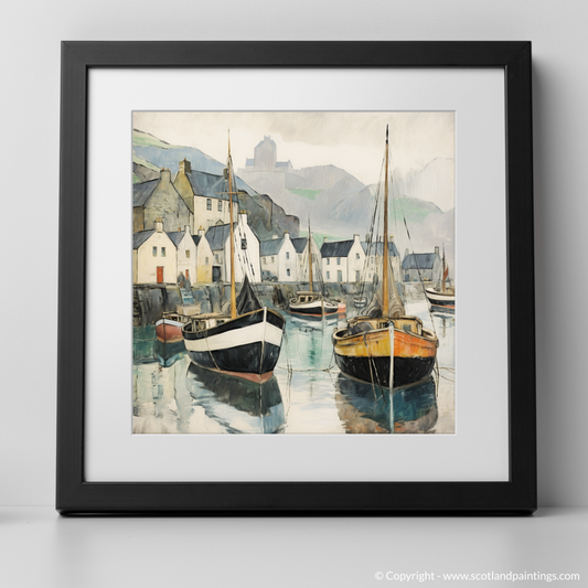 Enchanted Portree Harbour: A Naive Art Homage to Scottish Seaside Serenity