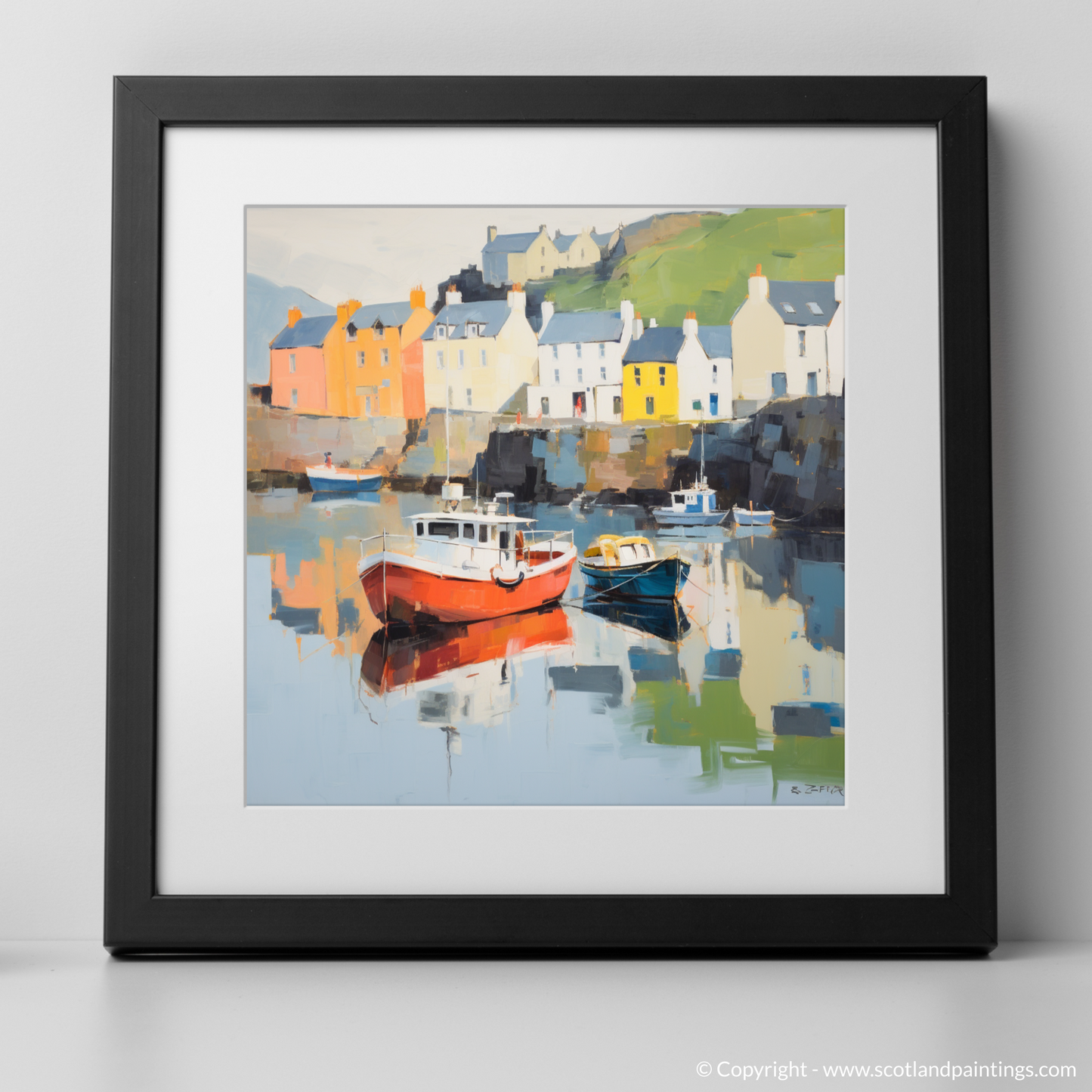 Serene Sanctuary: Portree Harbour in Color Field Style