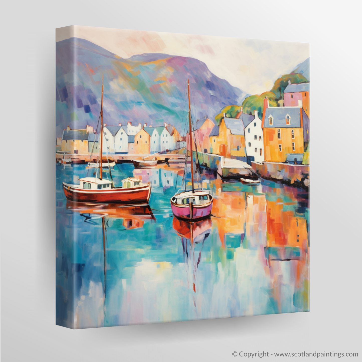 Serenity at Portree Harbour: A Color Field Tribute to Isle of Skye's Coastal Charm