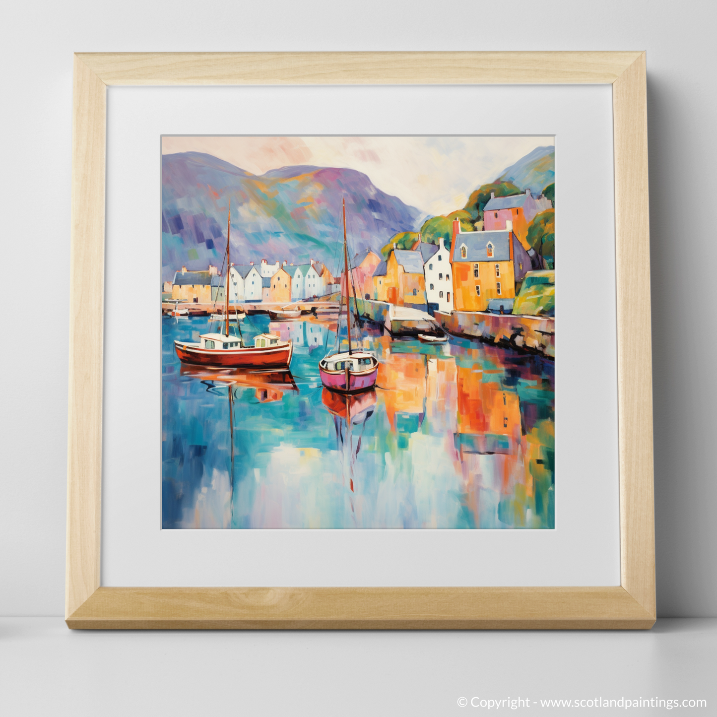 Serenity at Portree Harbour: A Color Field Tribute to Isle of Skye's Coastal Charm