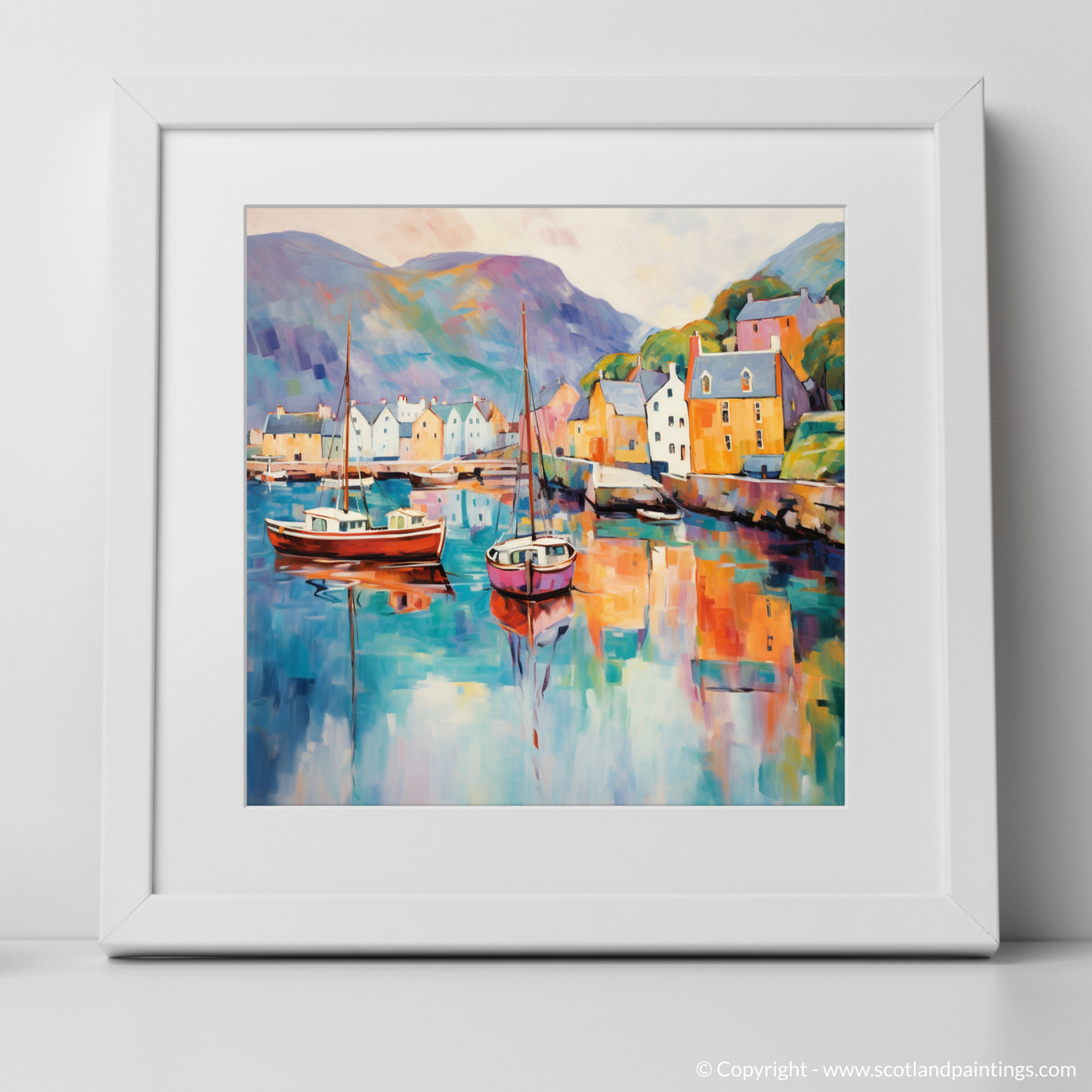 Serenity at Portree Harbour: A Color Field Tribute to Isle of Skye's Coastal Charm