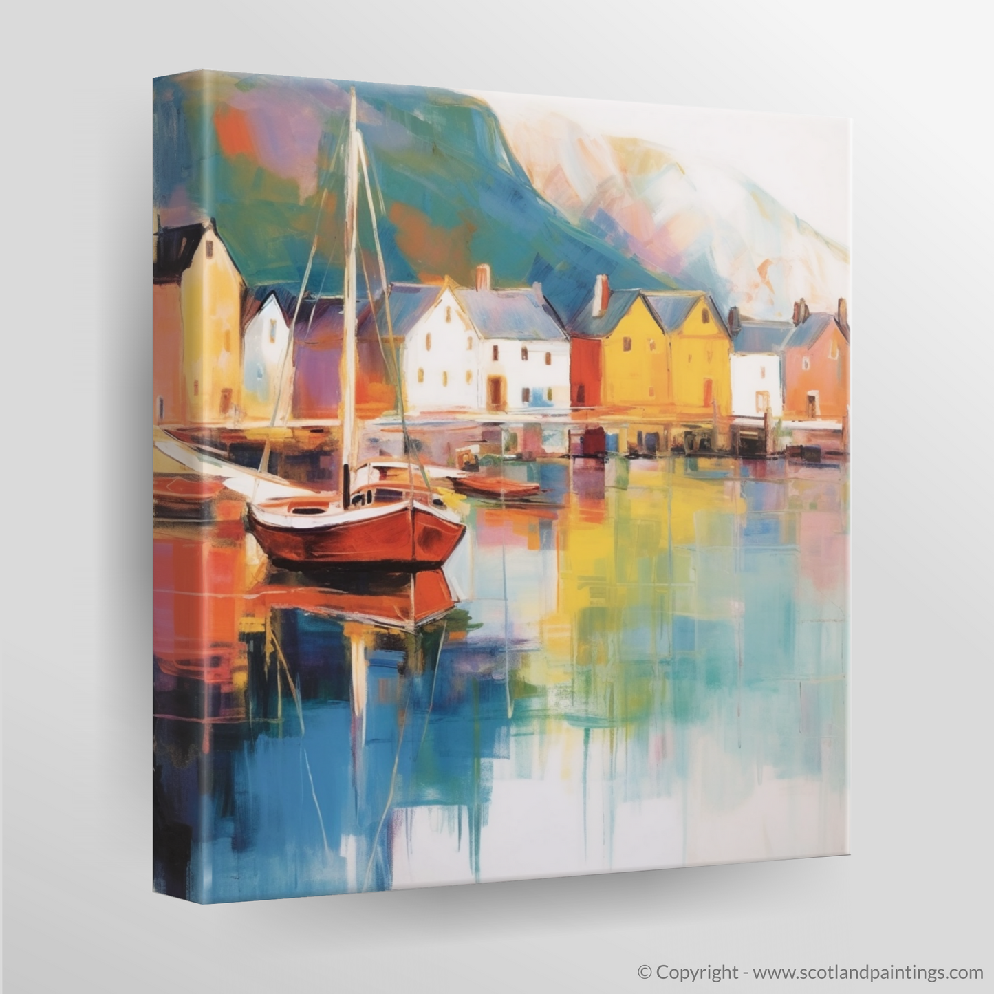 Portree Harbour Serenity: A Color Field Ode to Isle of Skye's Coastal Charm