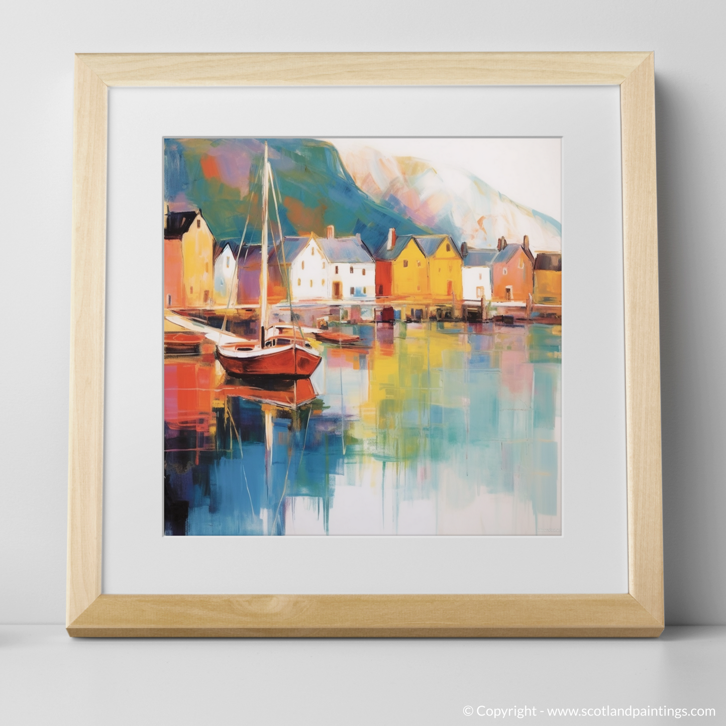 Portree Harbour Serenity: A Color Field Ode to Isle of Skye's Coastal Charm