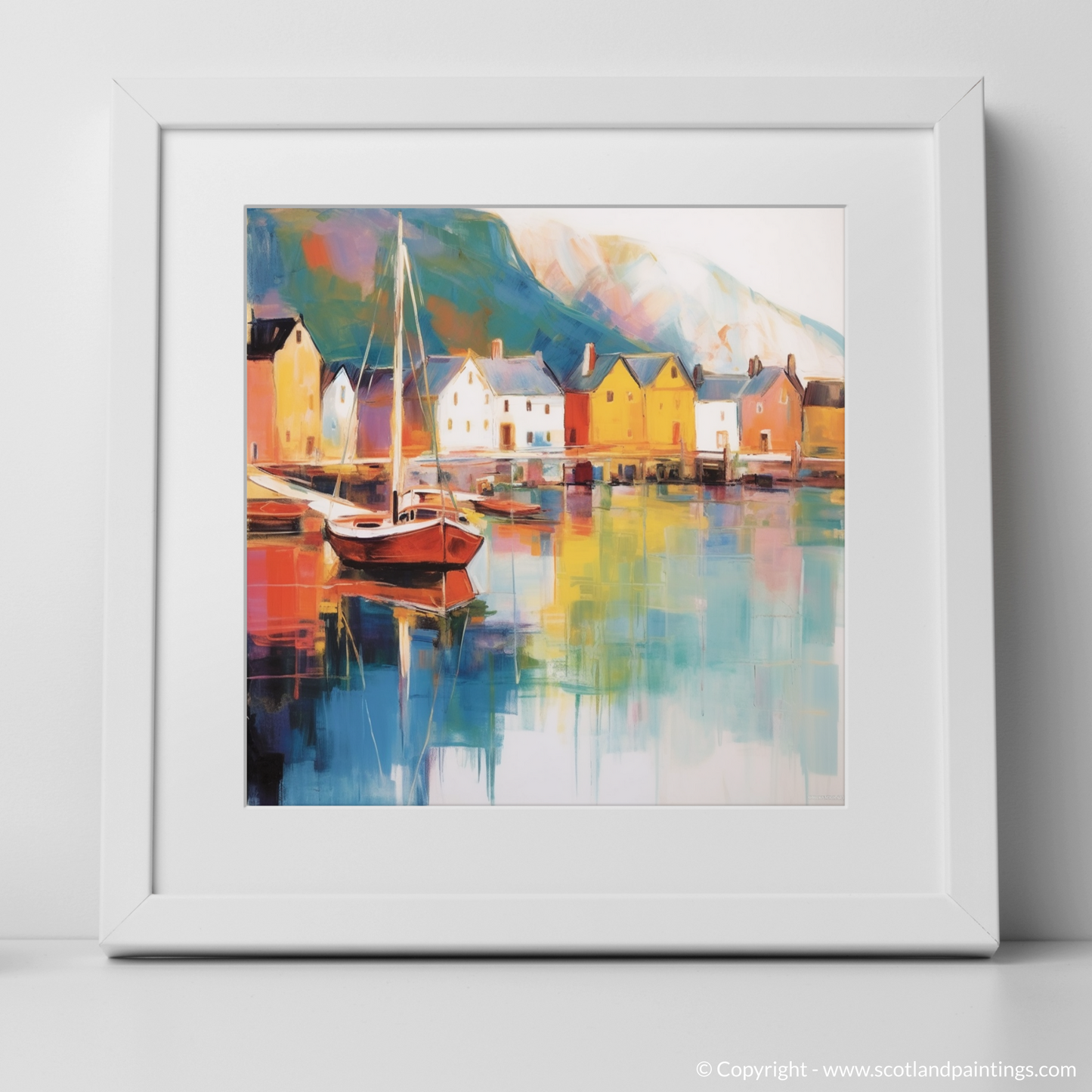 Portree Harbour Serenity: A Color Field Ode to Isle of Skye's Coastal Charm