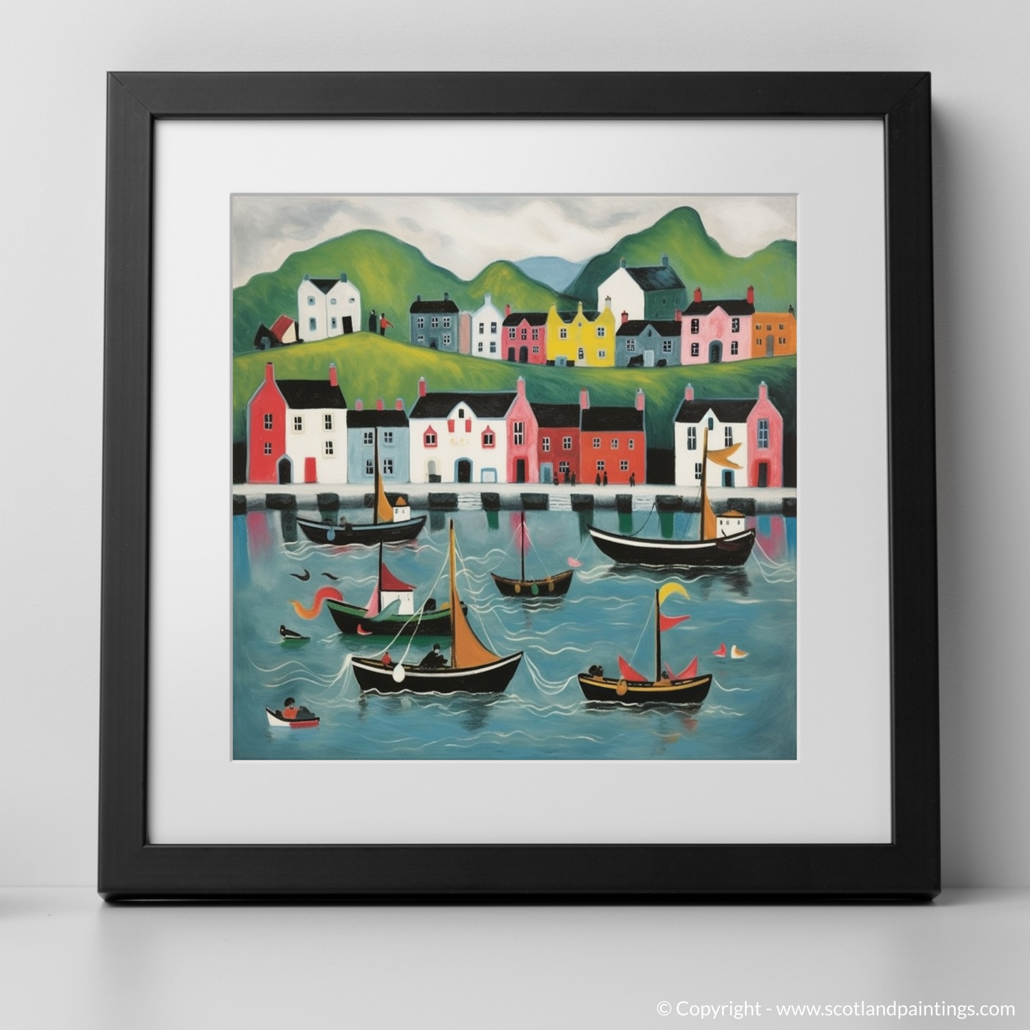 Portree Harbour Whimsy: A Naive Art Tribute to Isle of Skye's Seaside Charm