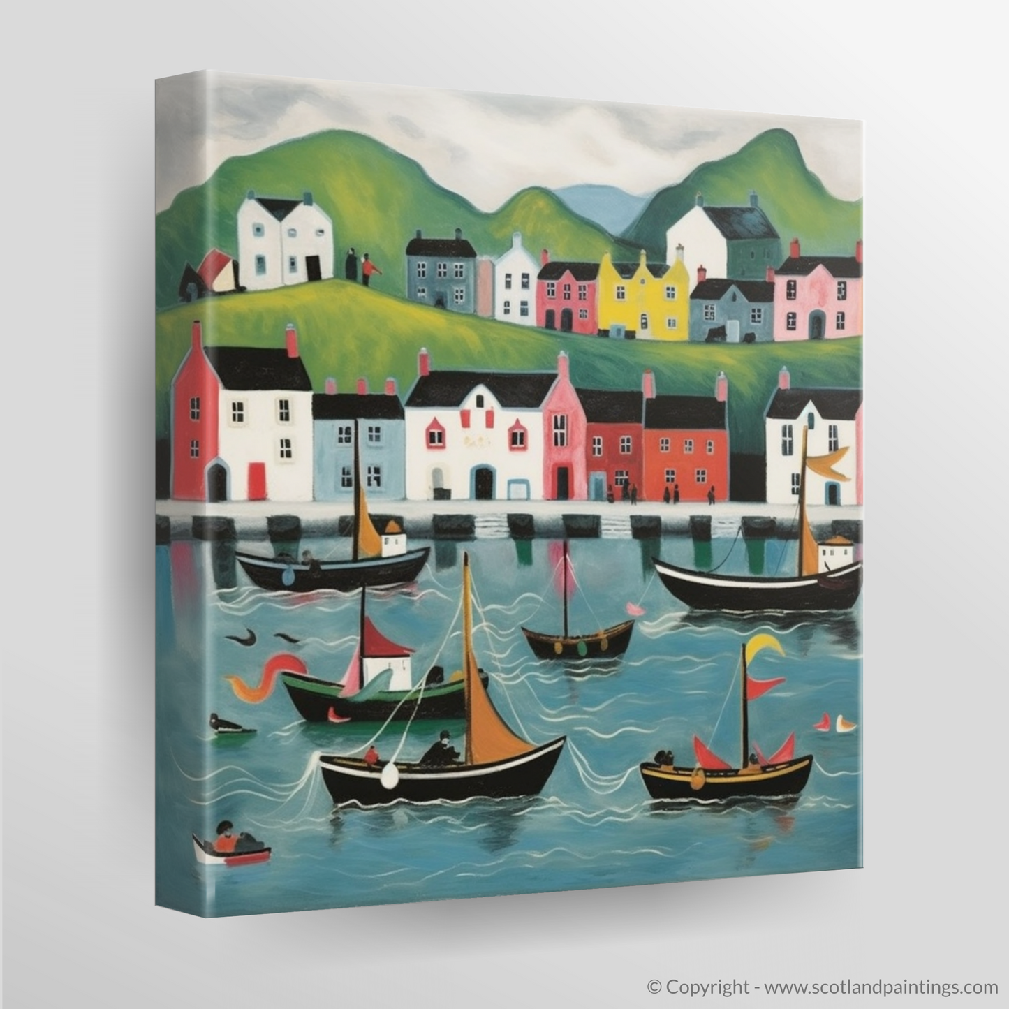 Portree Harbour Whimsy: A Naive Art Tribute to Isle of Skye's Seaside Charm