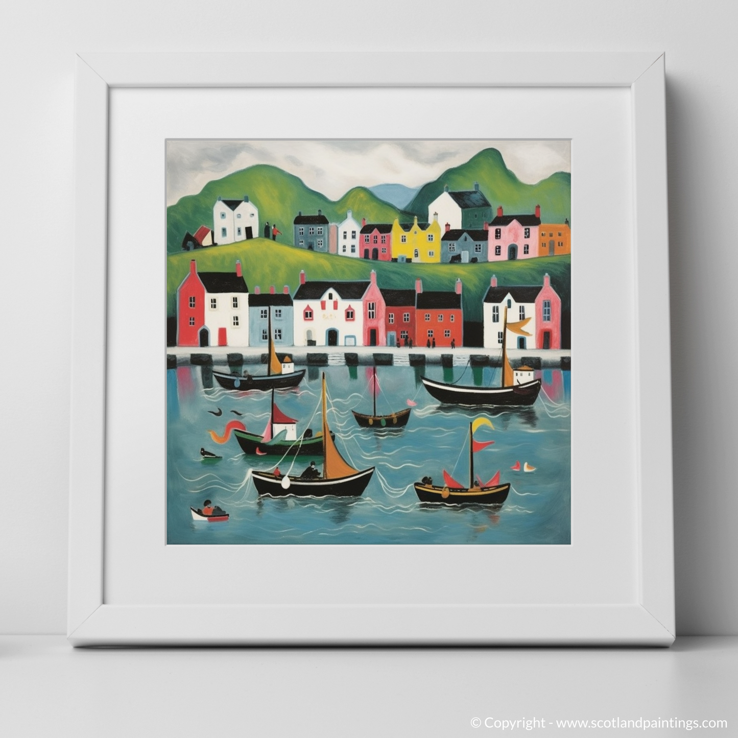 Portree Harbour Whimsy: A Naive Art Tribute to Isle of Skye's Seaside Charm