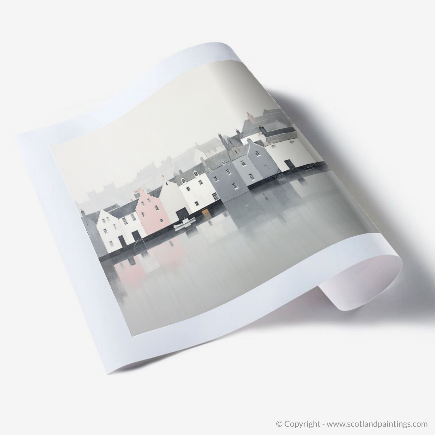 Mist of Tranquility: Portree Harbour in Minimalist Grace