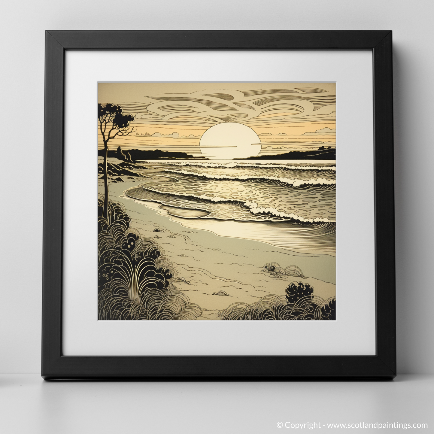 Golden Twilight Serenity: Nairn Beach Art Nouveau Inspired