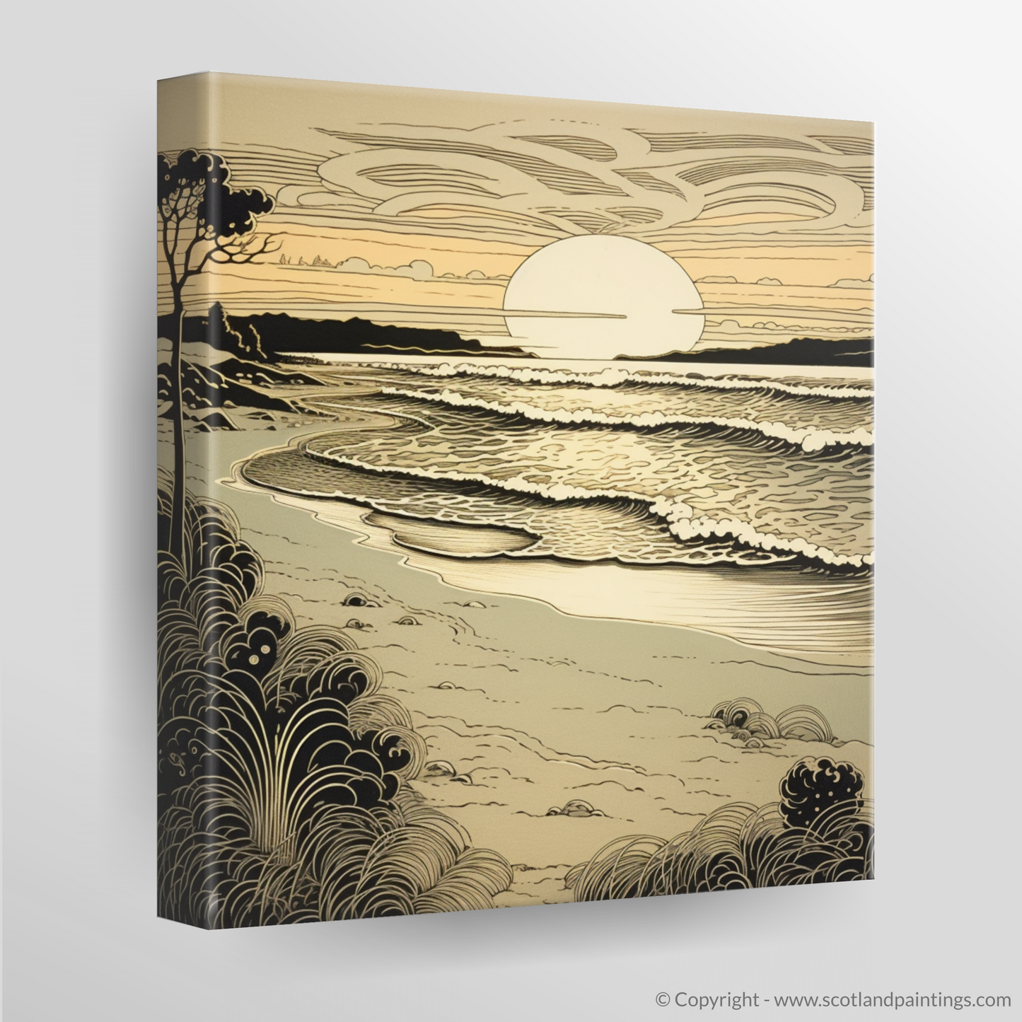 Golden Twilight Serenity: Nairn Beach Art Nouveau Inspired