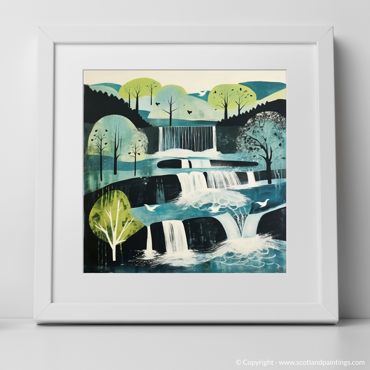 Enchanted Cascades of Tarf: A Naive Art Tribute to Perthshire's Waterfall Wonderland
