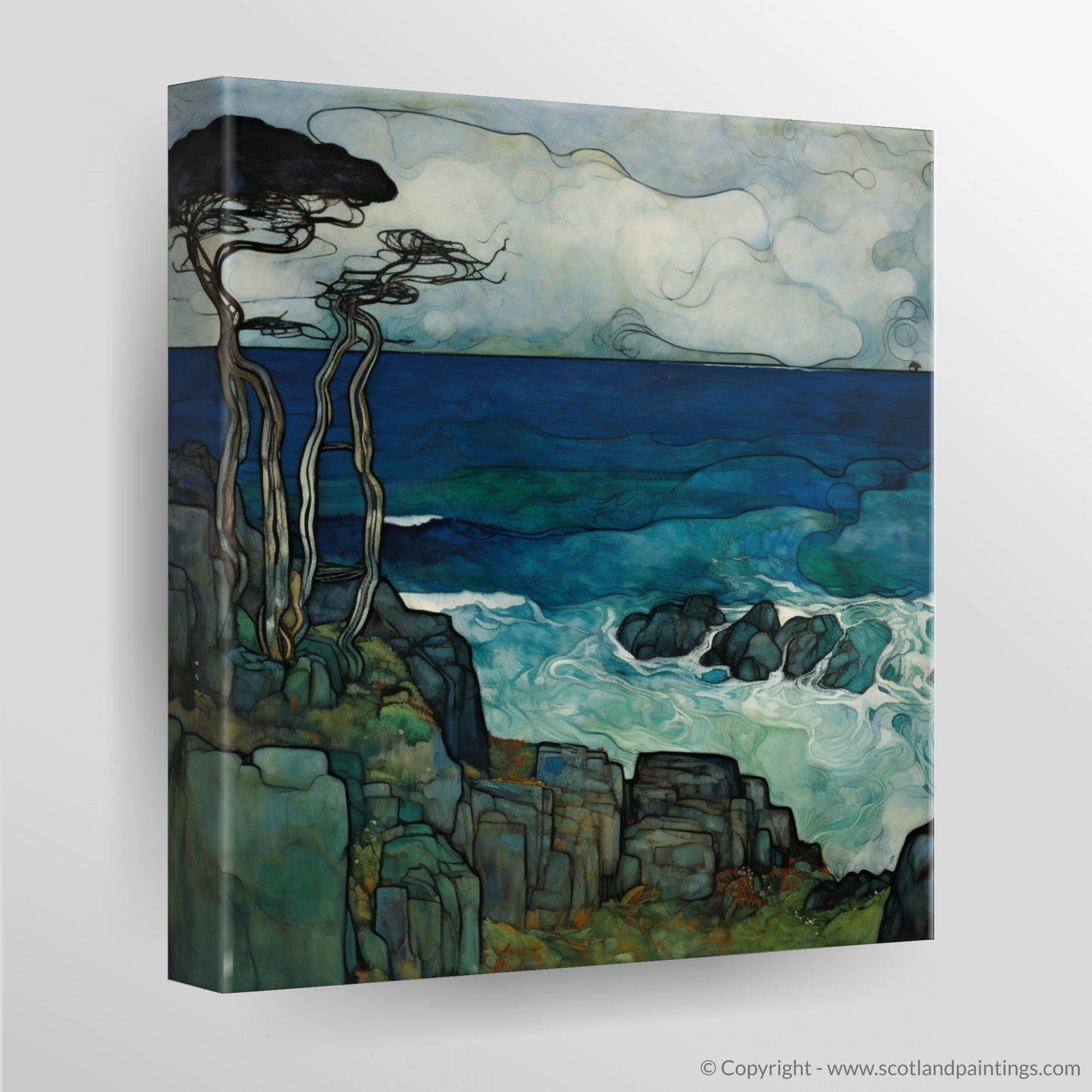 Storm Over Sound of Iona: An Art Nouveau Tribute to Scottish Coves