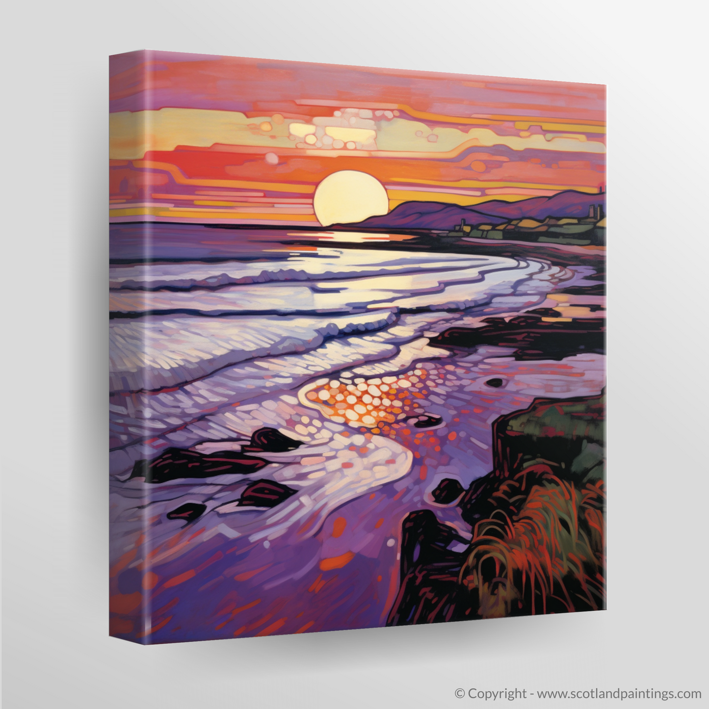 Coldingham Bay at Sunset: An Art Nouveau Ode to Tranquility
