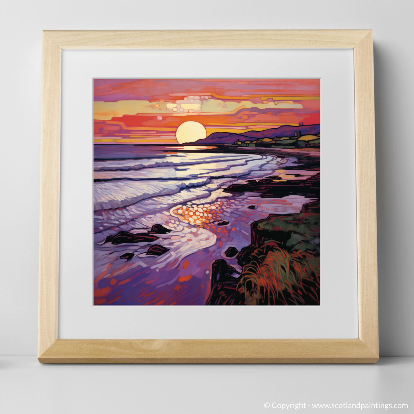 Coldingham Bay at Sunset: An Art Nouveau Ode to Tranquility