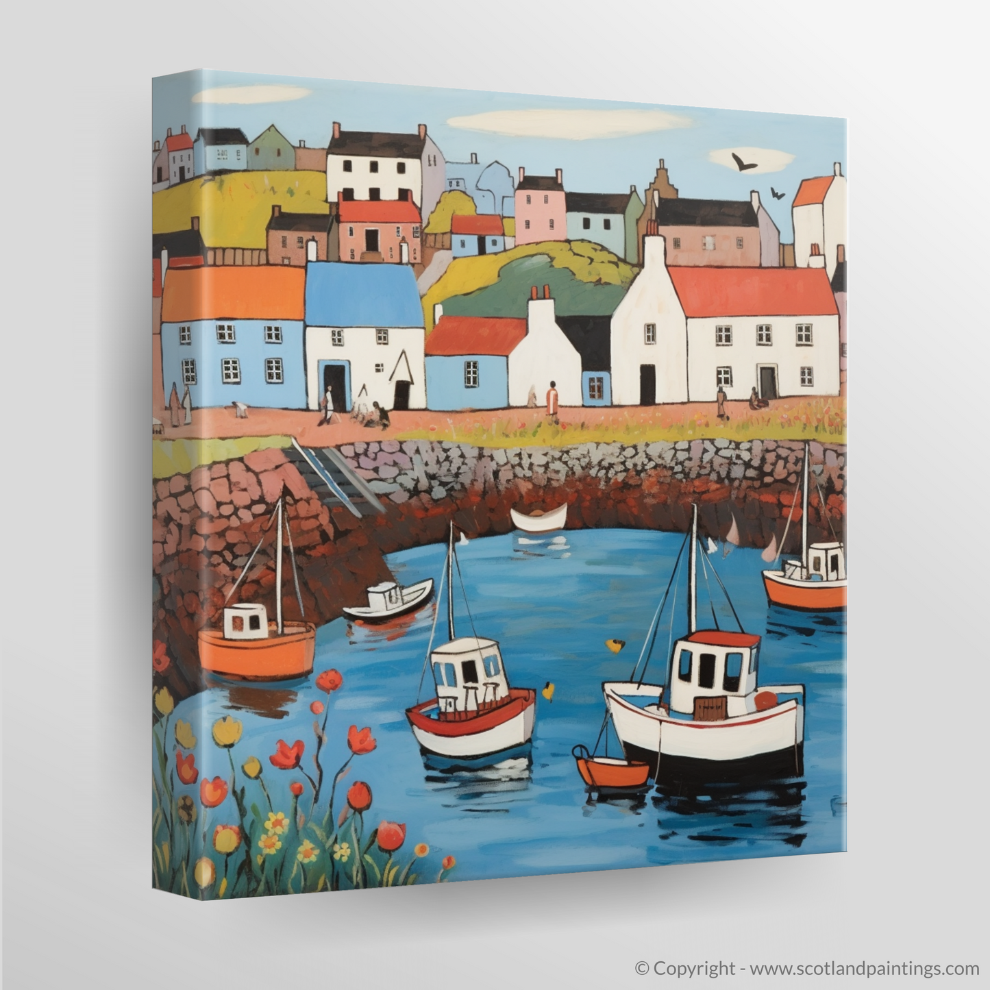 Crail Harbour Delight: A Naive Art Gem from the Scottish Coast