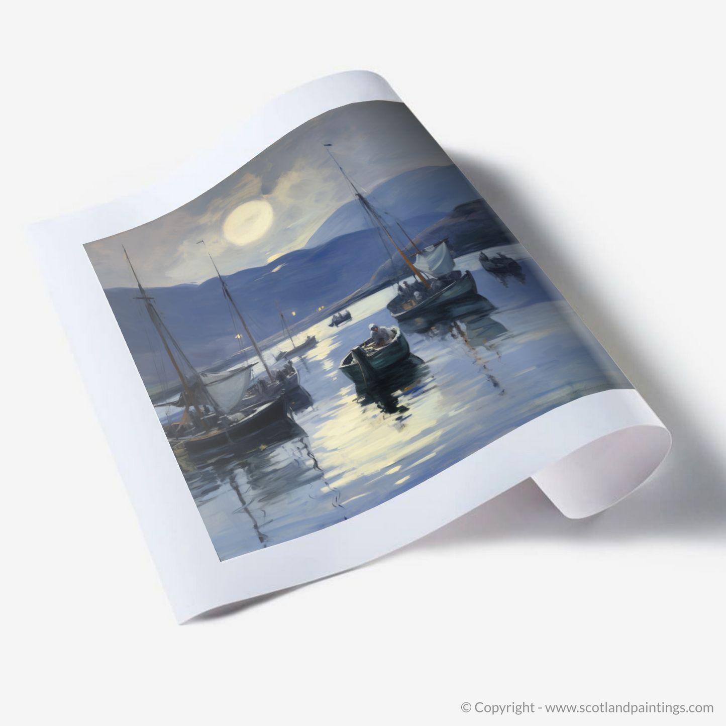 Moonlit Serenity: Ullapool Harbour in Impressionist Hues