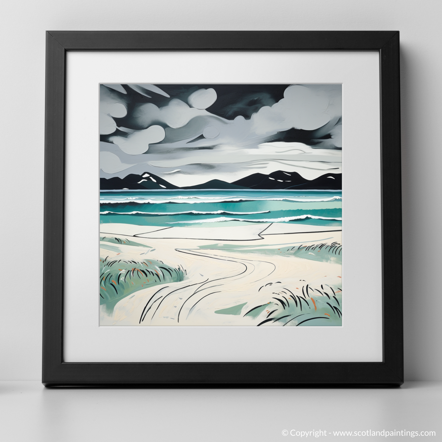 Storm over Luskentyre Sands: A Naive Art Homage to Scottish Shores