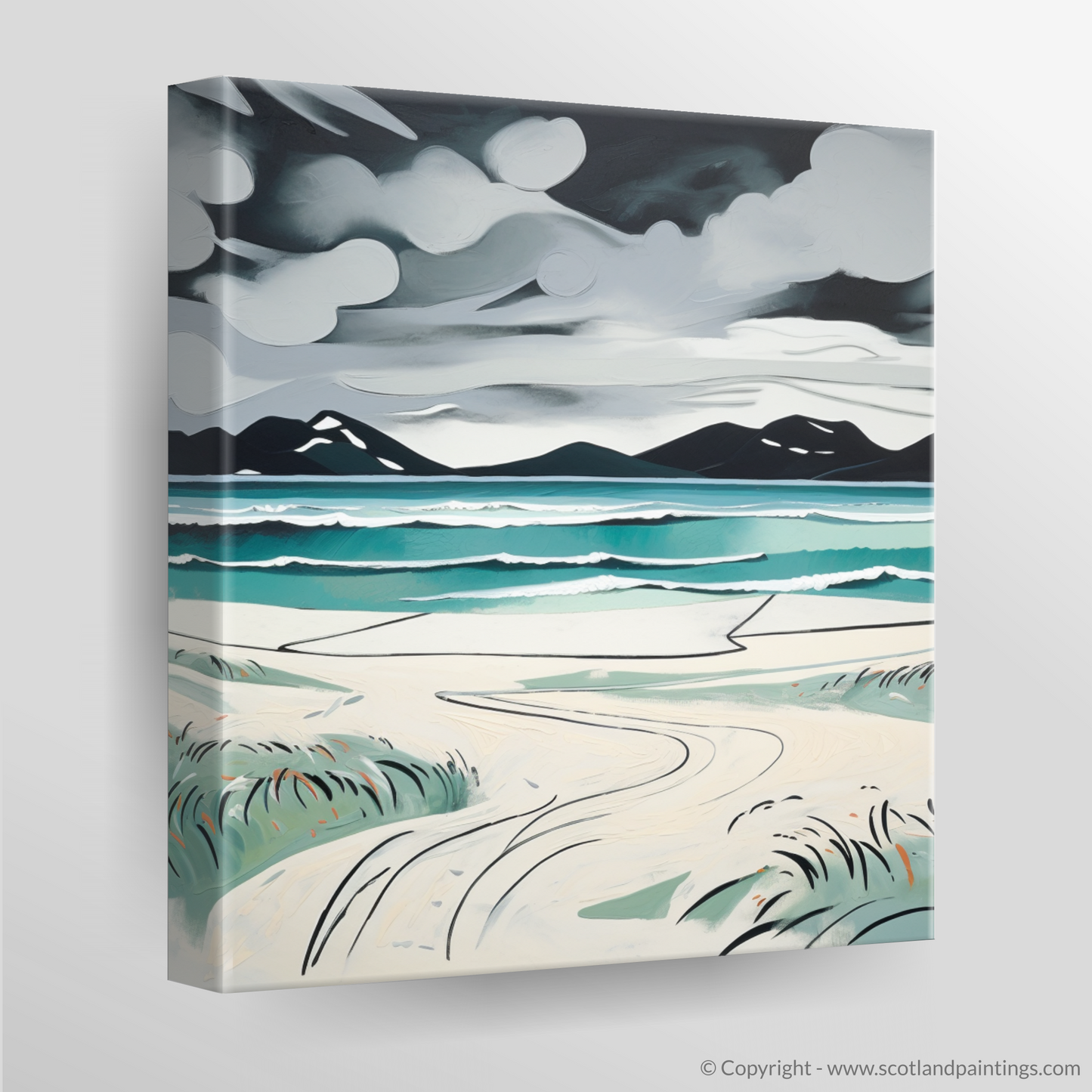 Storm over Luskentyre Sands: A Naive Art Homage to Scottish Shores