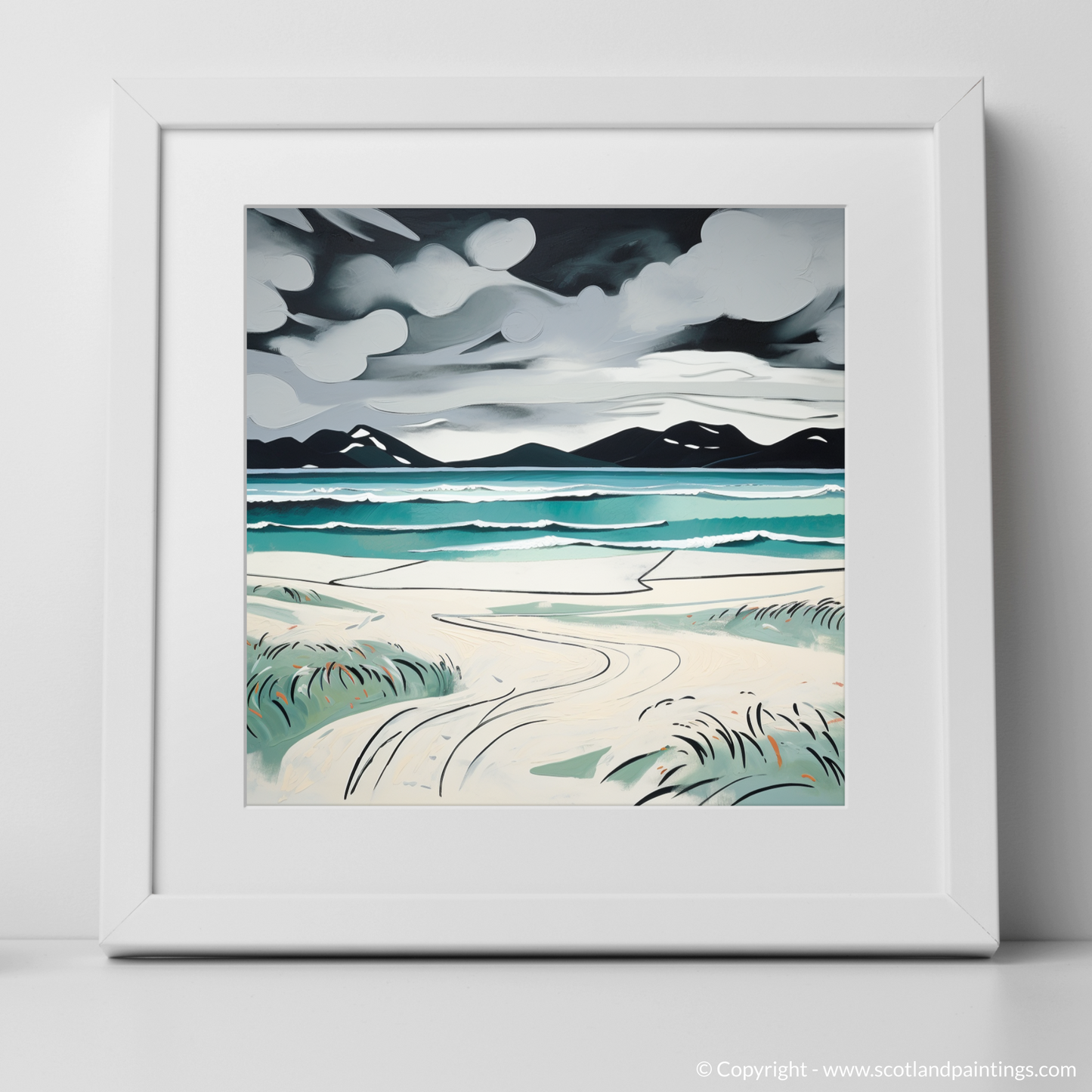 Storm over Luskentyre Sands: A Naive Art Homage to Scottish Shores