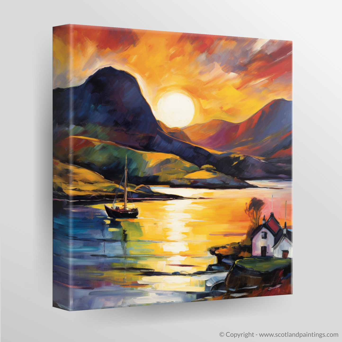 Sunset Blaze over Shieldaig Bay: A Fauvist Homage to Scottish Coves