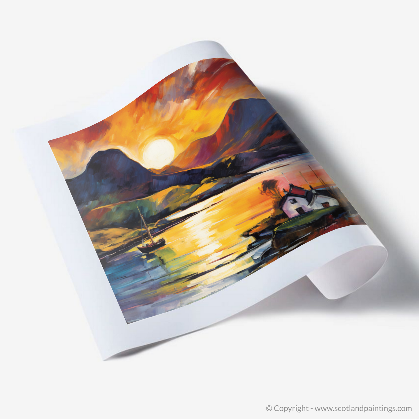 Sunset Blaze over Shieldaig Bay: A Fauvist Homage to Scottish Coves