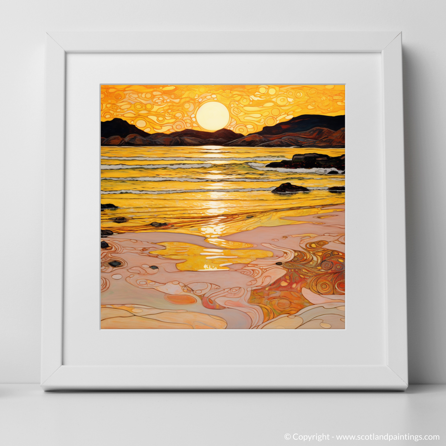 Golden Twilight at Traigh Mhor: An Art Nouveau Ode to Scottish Coves