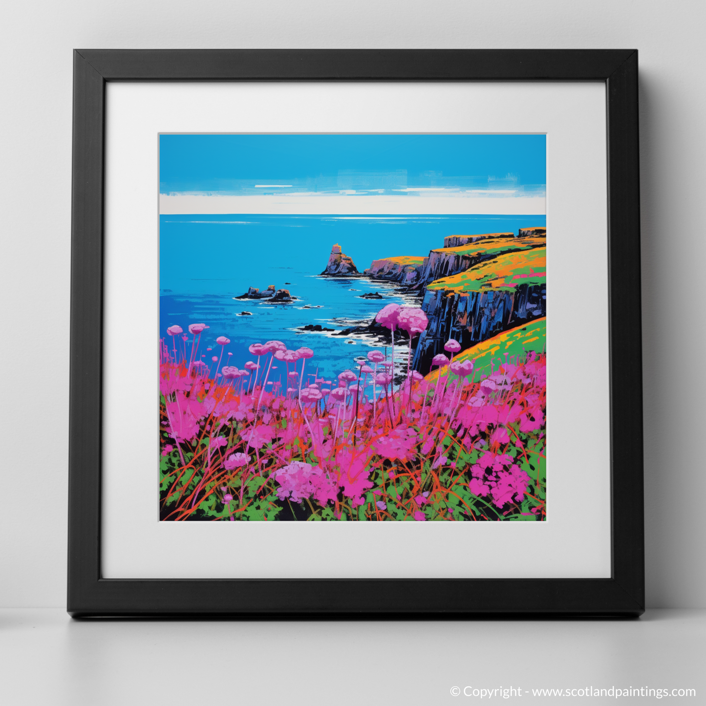 Vivid Blooms on the Cliffs of St Abbs Head: A Pop Art Tribute to Scottish Flora