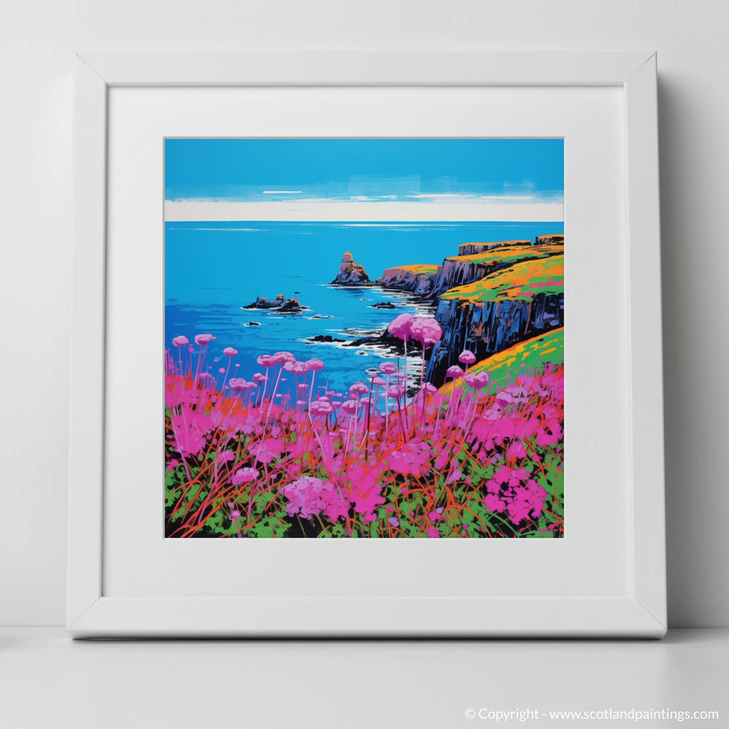 Vivid Blooms on the Cliffs of St Abbs Head: A Pop Art Tribute to Scottish Flora