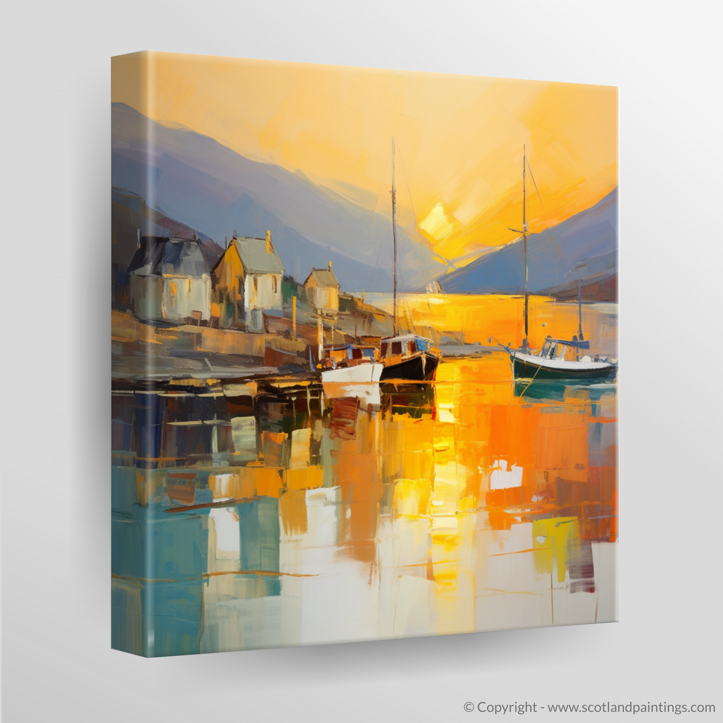 Golden Hour at Ullapool Harbour: An Abstract Expressionist Odyssey