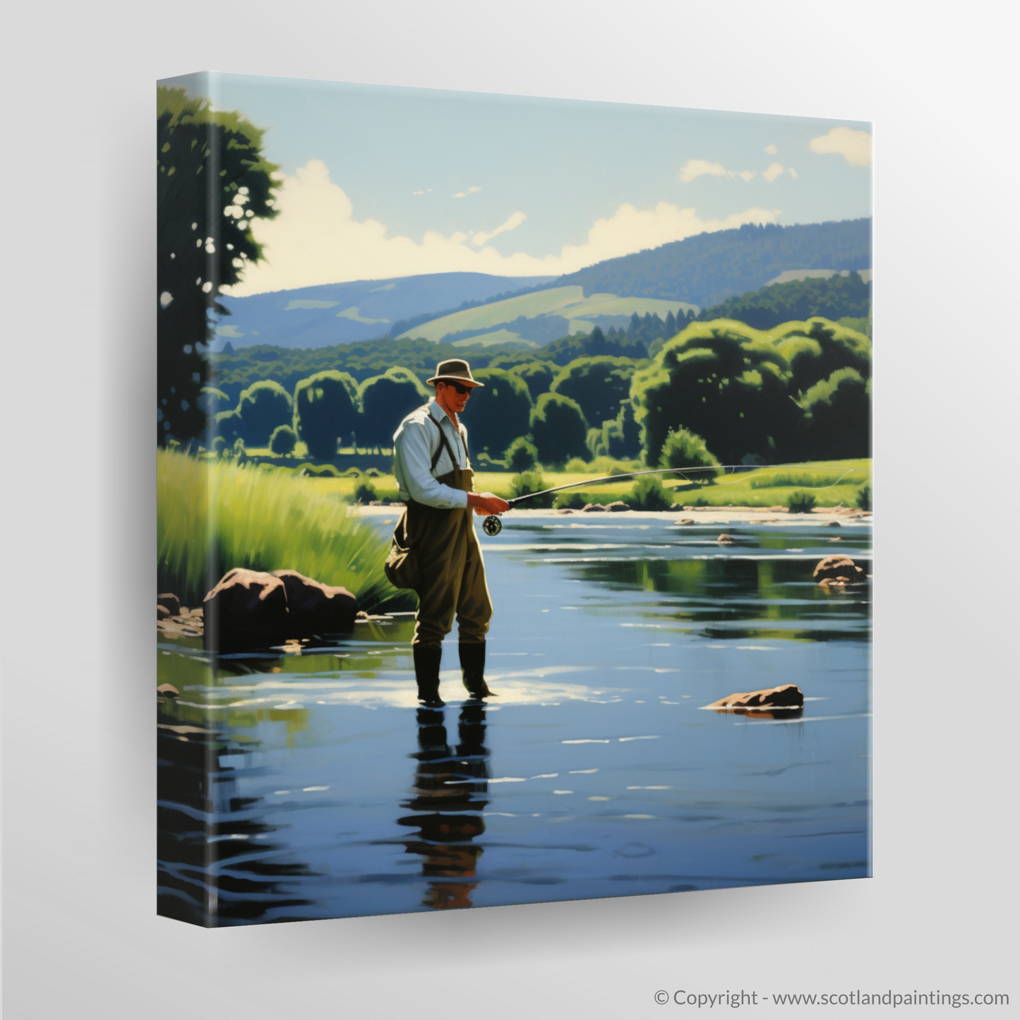 Serene Splendour: A Man Fly Fishing on the River Teith