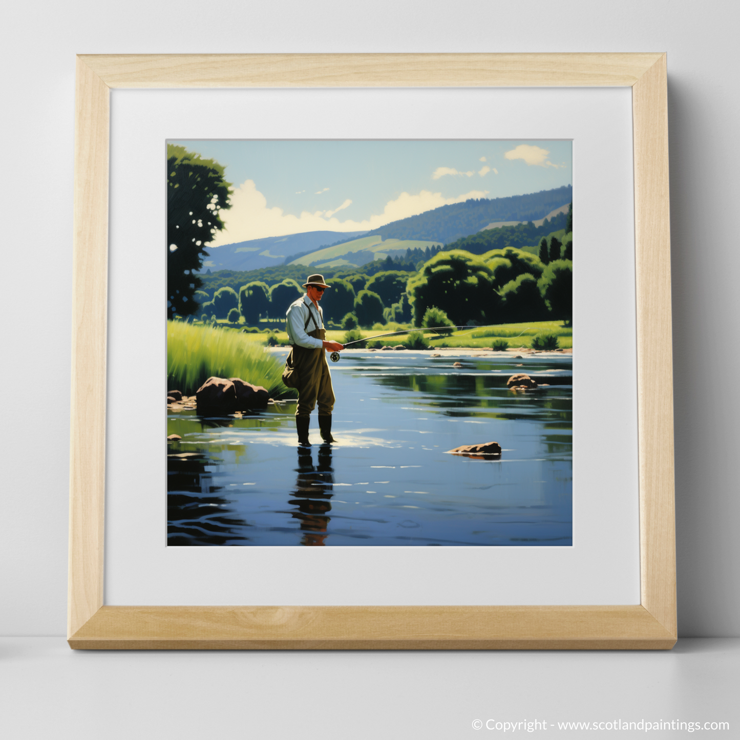 Serene Splendour: A Man Fly Fishing on the River Teith