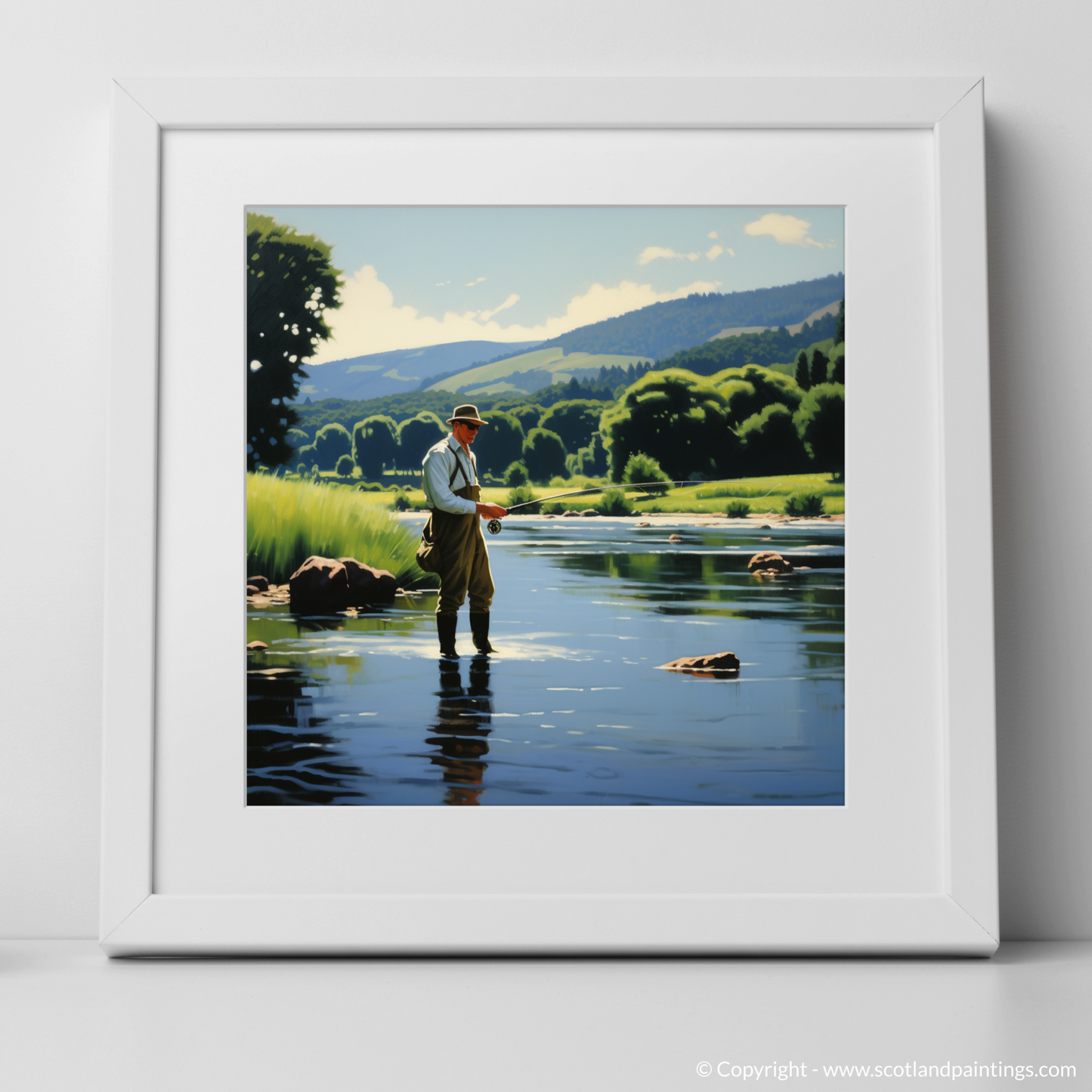 Serene Splendour: A Man Fly Fishing on the River Teith