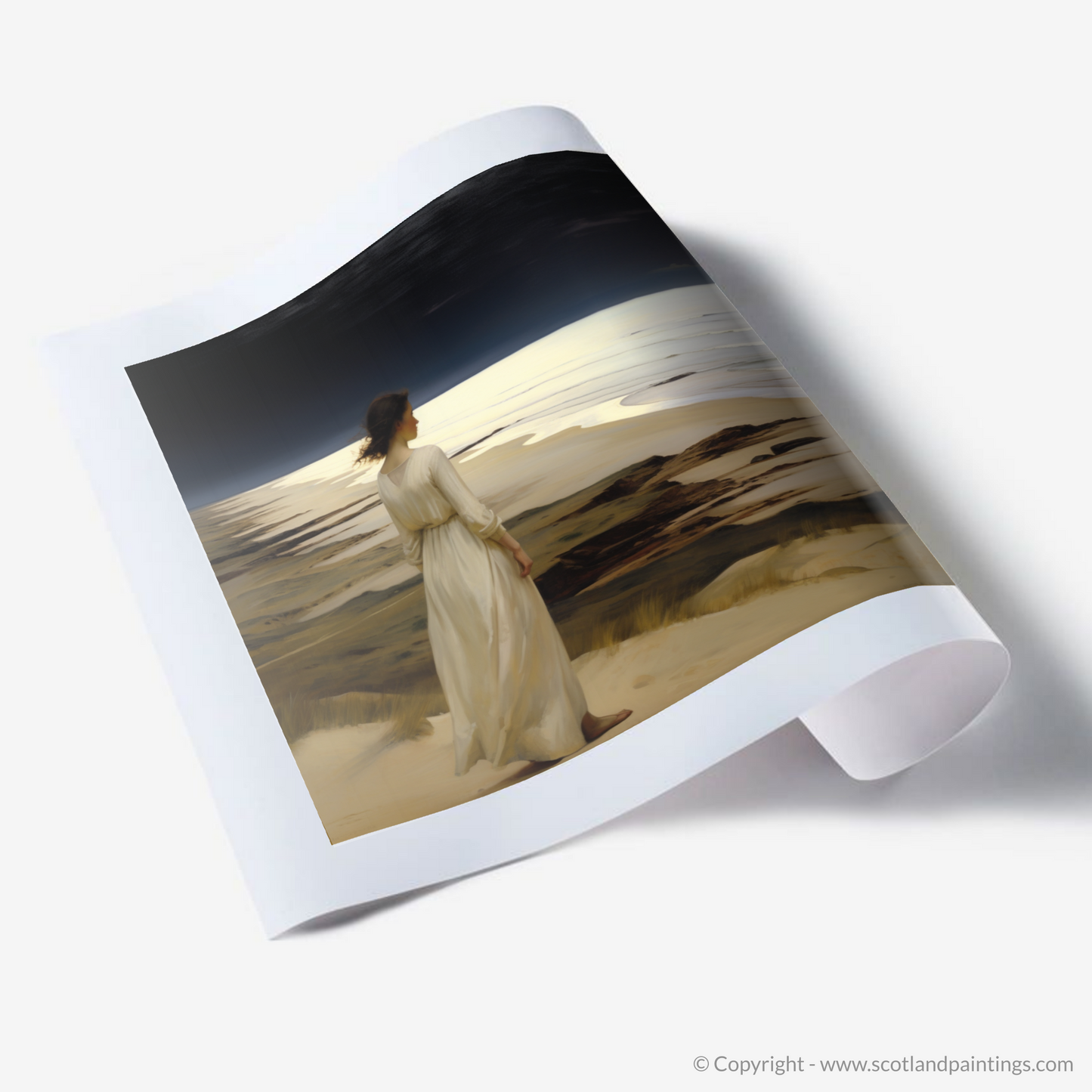 Solitude by the Sea: A Woman in White at Balmedie Beach