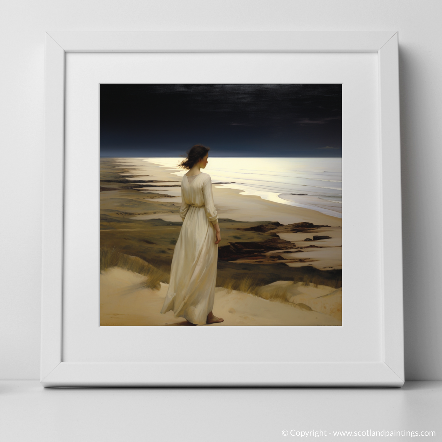 Solitude by the Sea: A Woman in White at Balmedie Beach