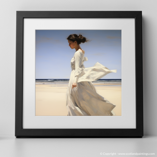 Serenity by the Shore: A Woman in White at Balmedie Beach