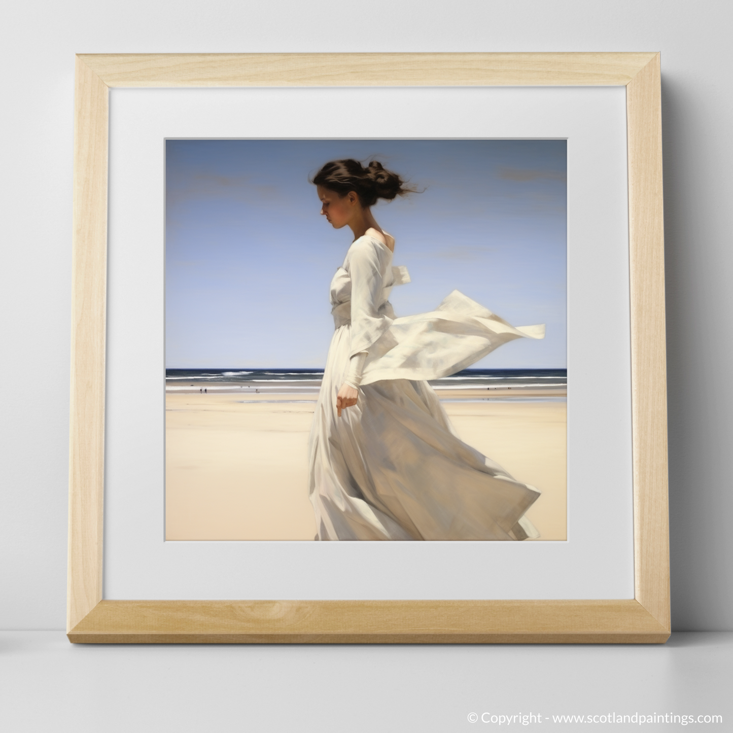 Serenity by the Shore: A Woman in White at Balmedie Beach