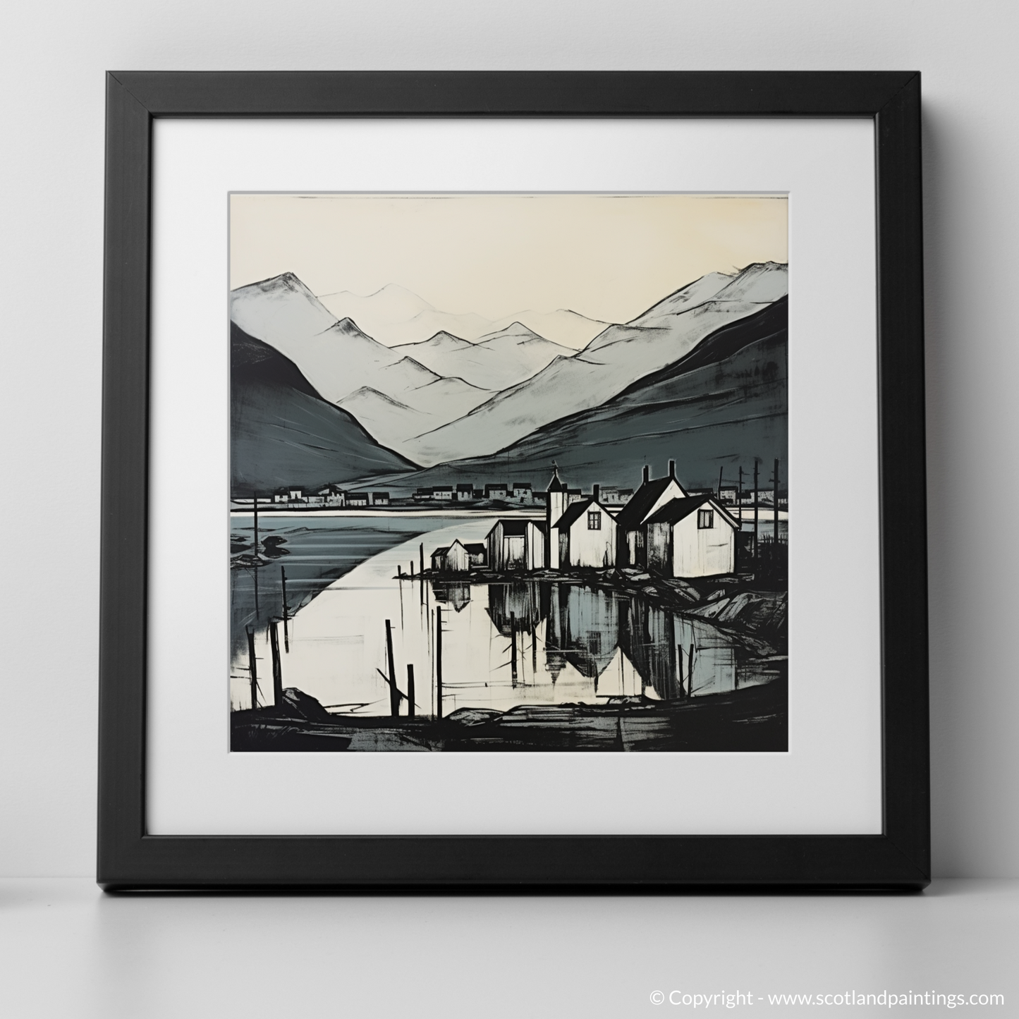 Painting and Art Print of Fort William, Highlands. Fort William Reflections: Highland Serenity in Monochrome.