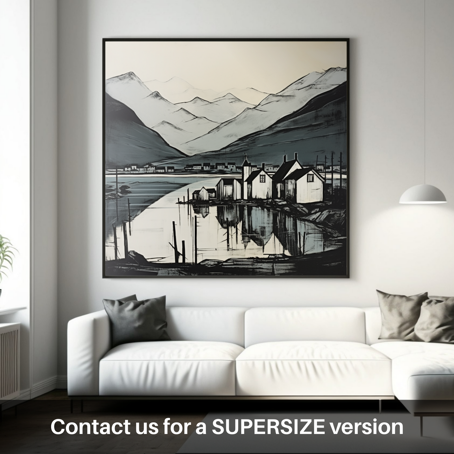 Painting and Art Print of Fort William, Highlands. Fort William Reflections: Highland Serenity in Monochrome.