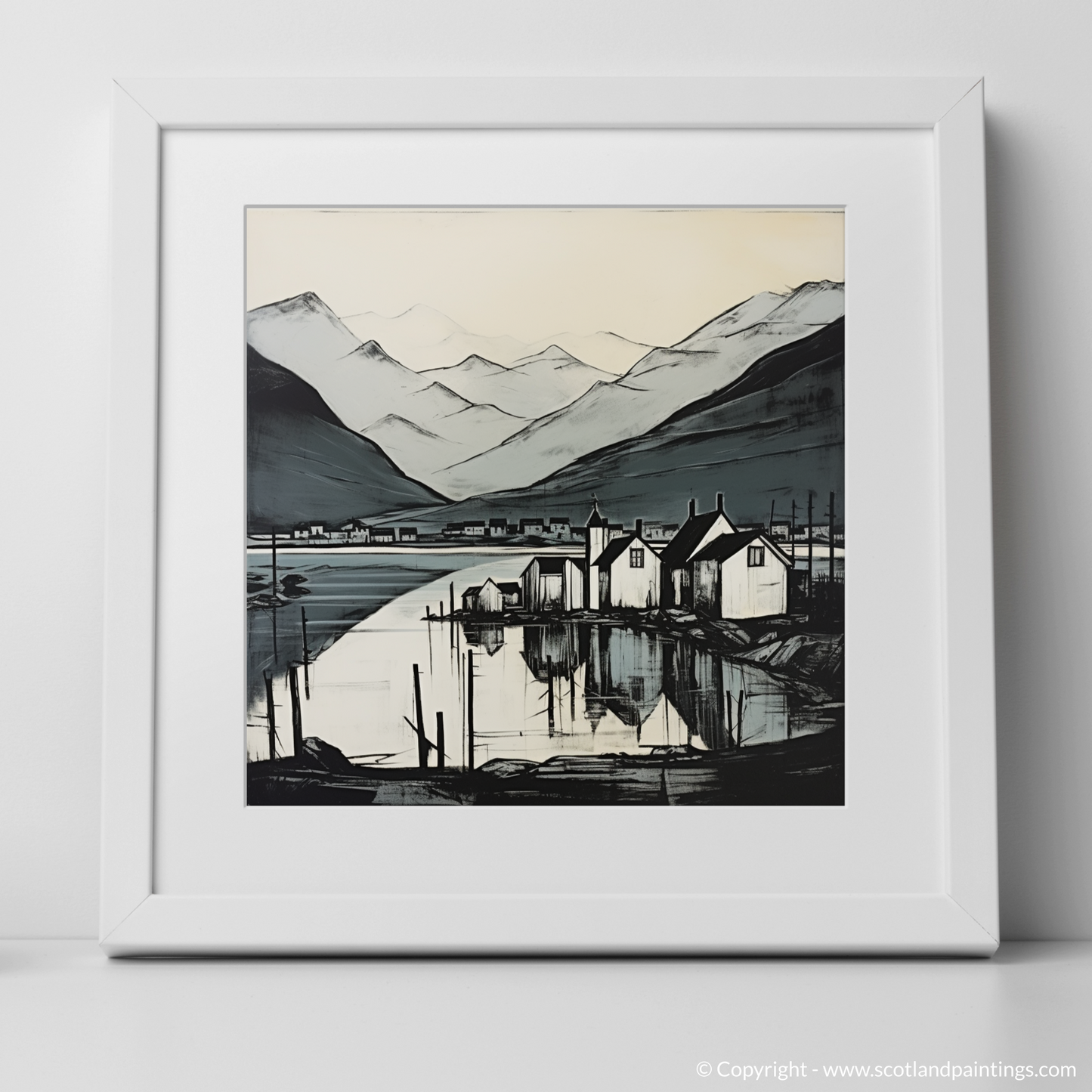 Painting and Art Print of Fort William, Highlands. Fort William Reflections: Highland Serenity in Monochrome.