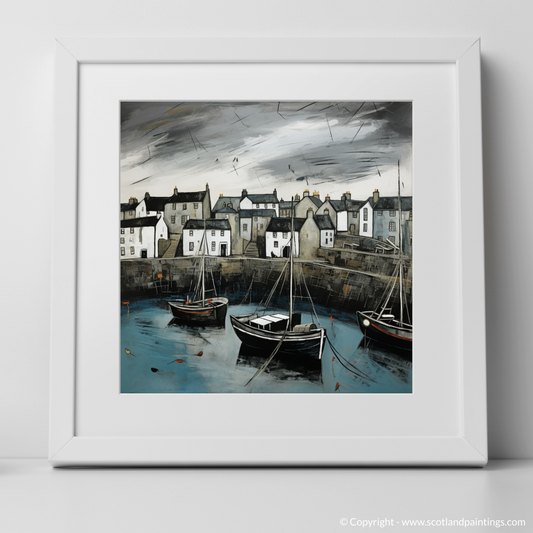 Painting and Art Print of Portsoy Harbour with a stormy sky. Stormy Skies Over Portsoy Harbour.