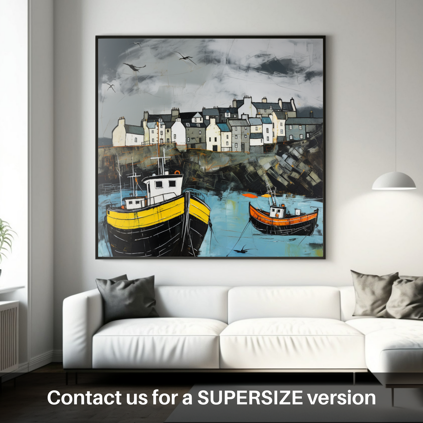 Huge supersize print of Portsoy Harbour with a stormy sky