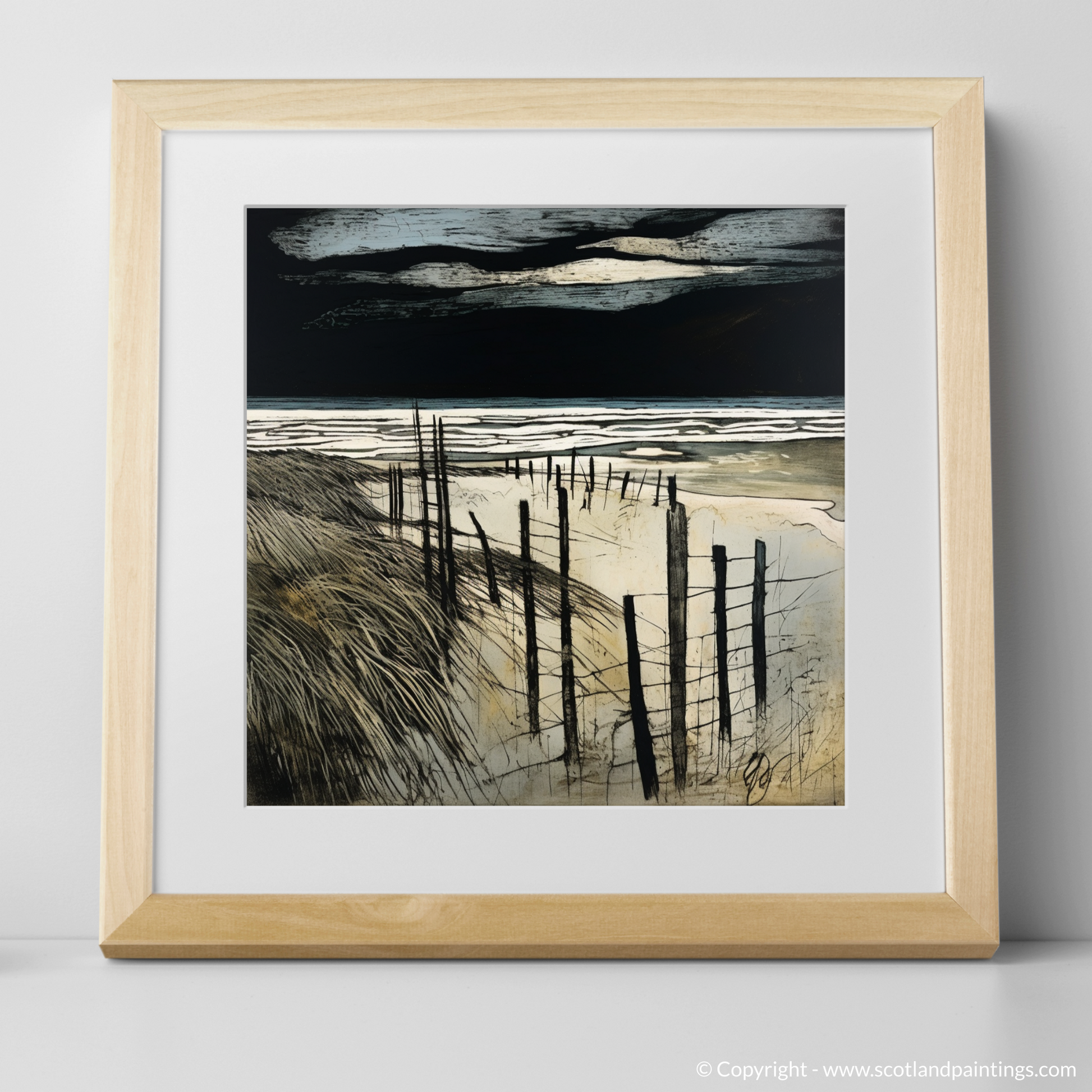 Art Print of West Sands with a stormy sky with a natural frame