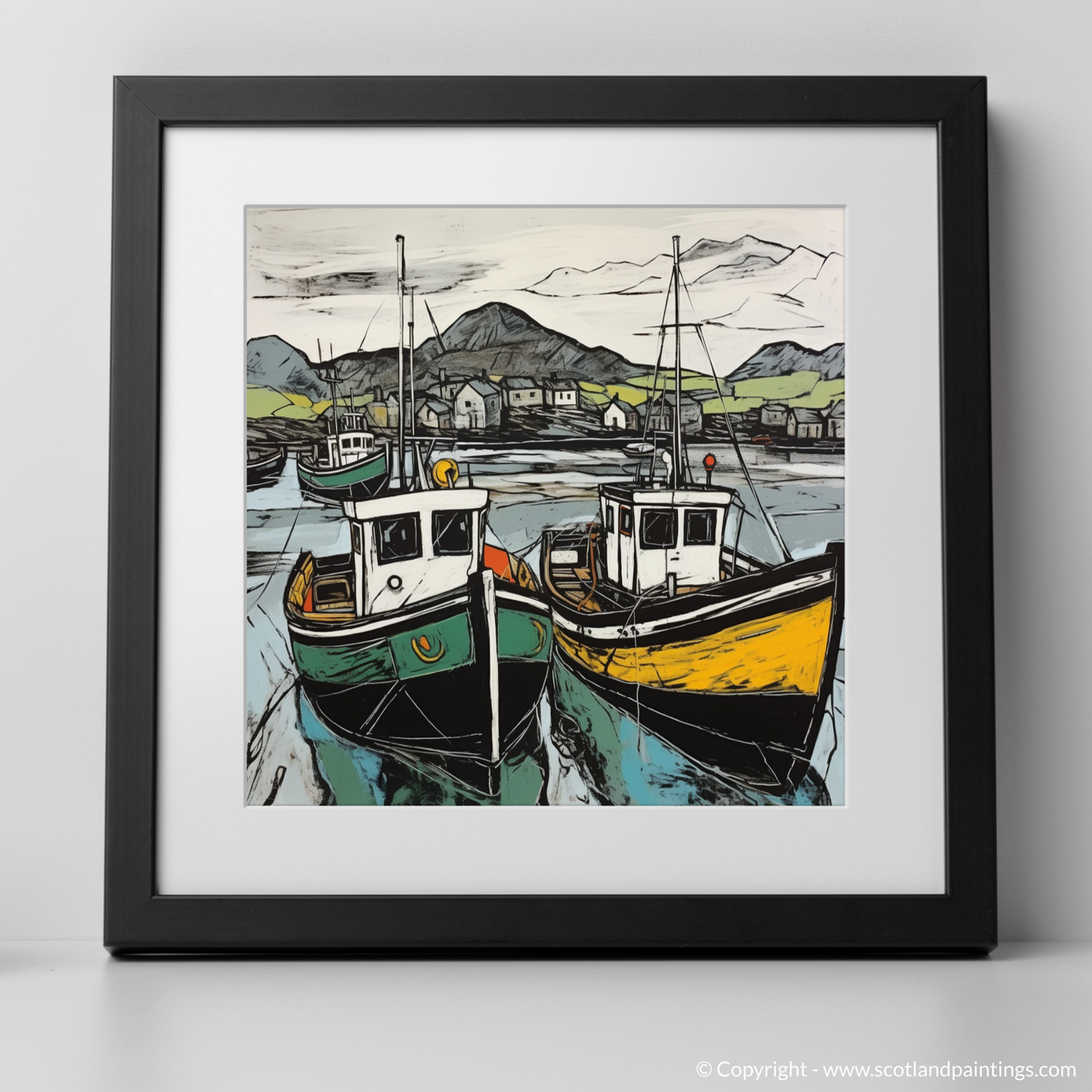 Art Print of Castlebay Harbour, Isle of Barra with a black frame