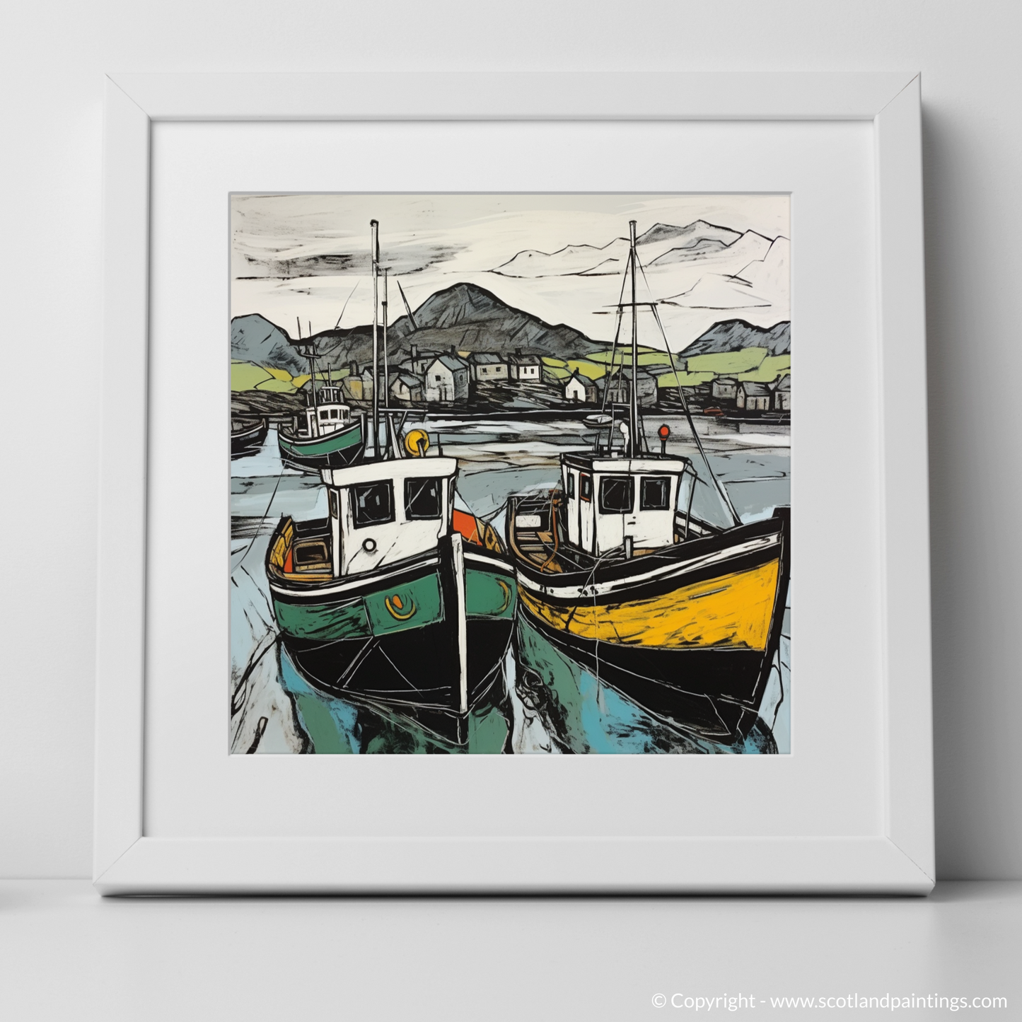 Art Print of Castlebay Harbour, Isle of Barra with a white frame