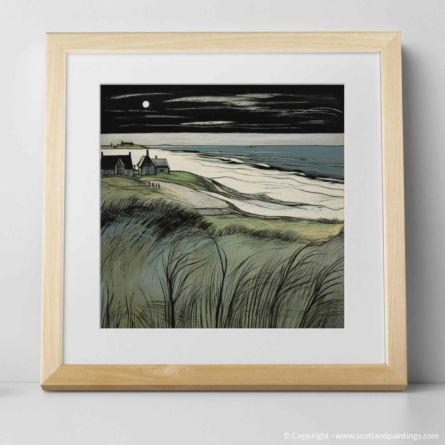 Art Print of Lunan Bay, Angus with a natural frame