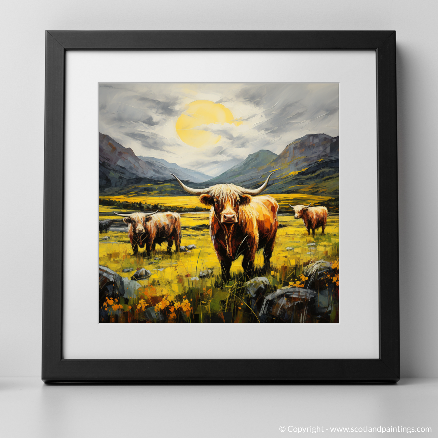 Highland Cows in the Wildflower Glens: An Abstract Expressionist Ode to Glencoe