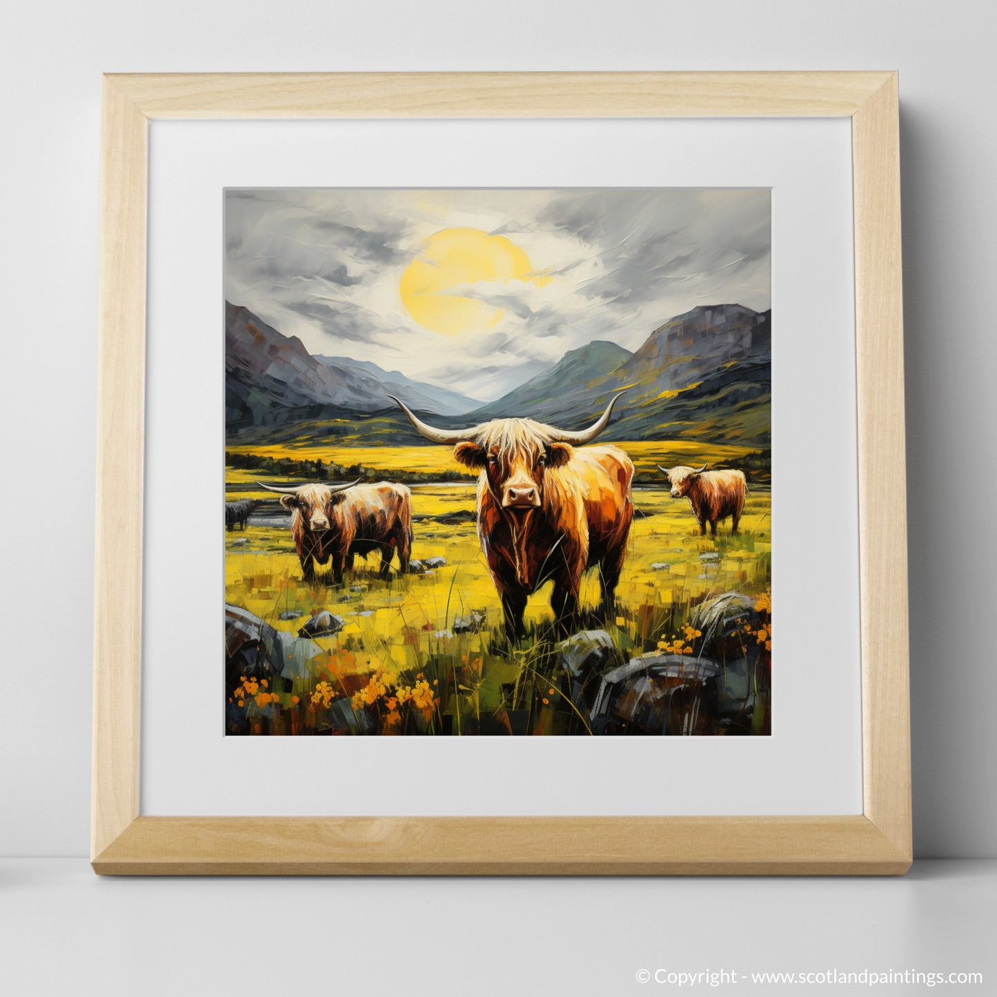 Highland Cows in the Wildflower Glens: An Abstract Expressionist Ode to Glencoe