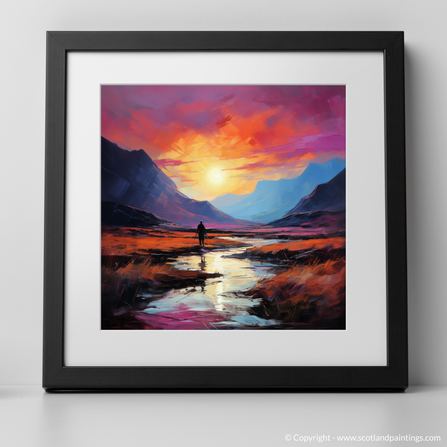 Solitary Walker at Dusk: A Fauvist Homage to Glencoe's Wild Beauty