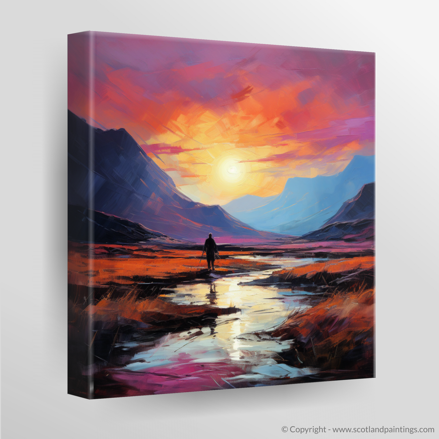 Solitary Walker at Dusk: A Fauvist Homage to Glencoe's Wild Beauty