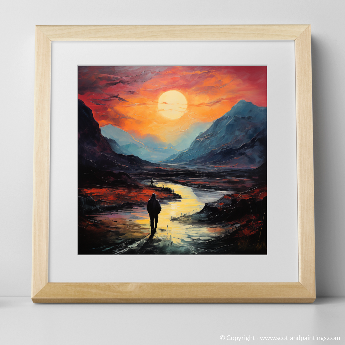 Solitary Walker at Dusk: A Fauvist Tribute to Glencoe's Majesty